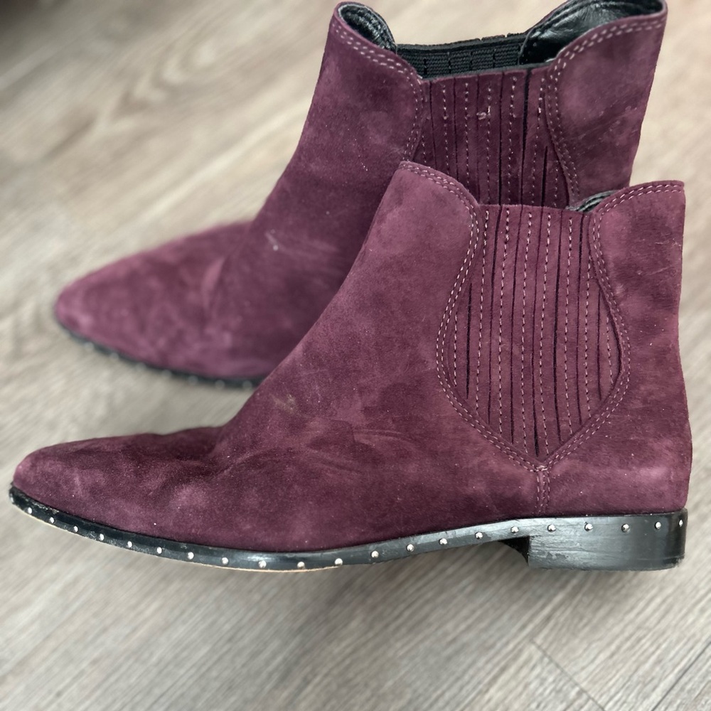 REBECCA MINKOFF Gorgeous eggplant Suede Slip on Booties